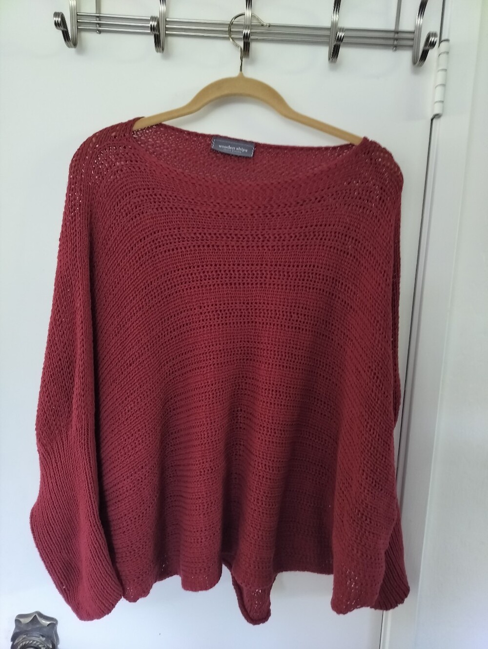Wooden Ships Paola Buendia Slouchy Open Knit Oversized Sweater Burgundy Wine M/L